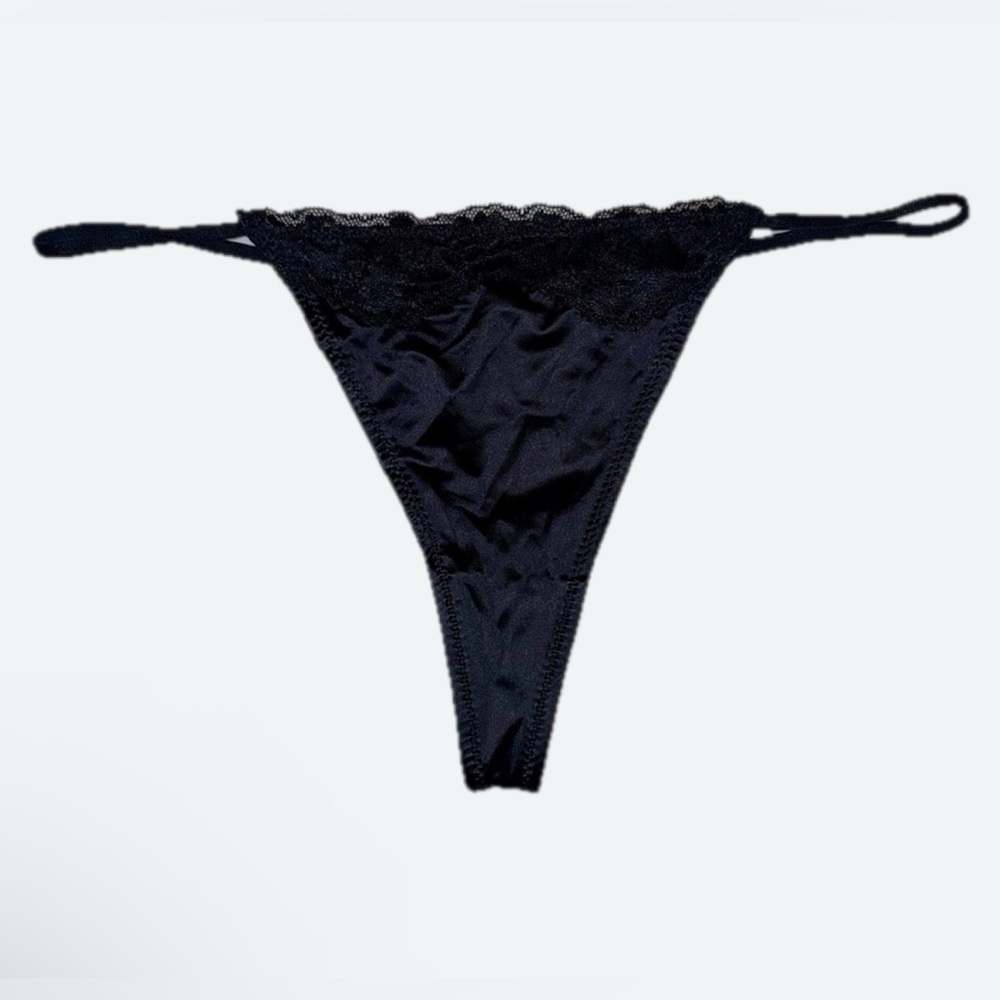 NEW Satin & Lace Black Thong